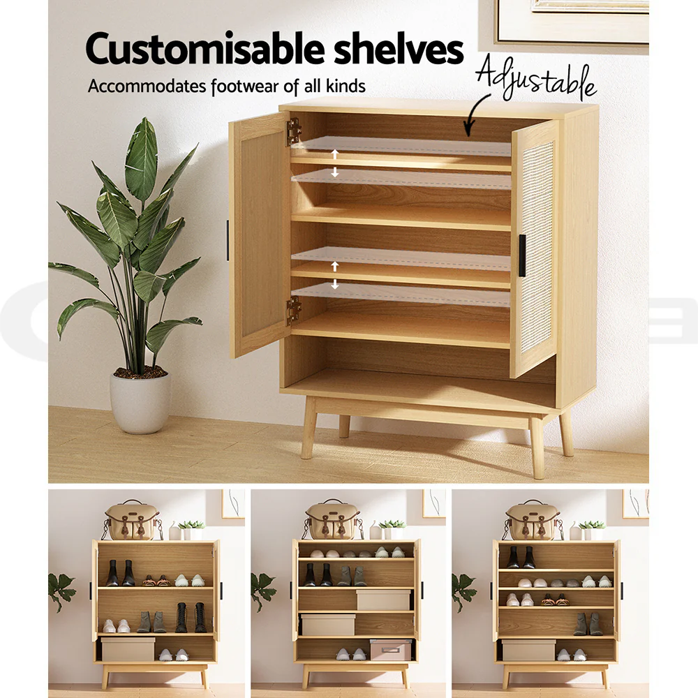 Rattan Shoe Storage Cabinet – Wood - Image 6