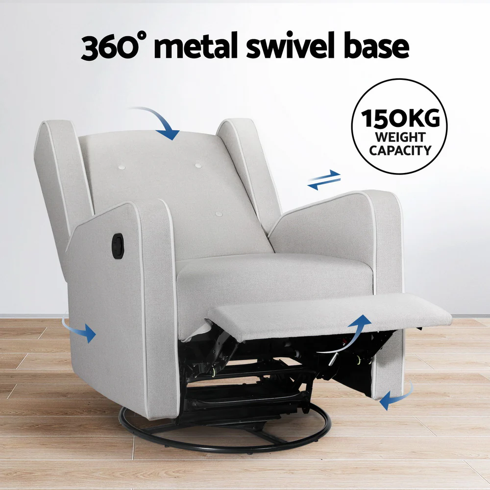 Recliner Armchair 360� Swivel Grey Fabric - Image 5