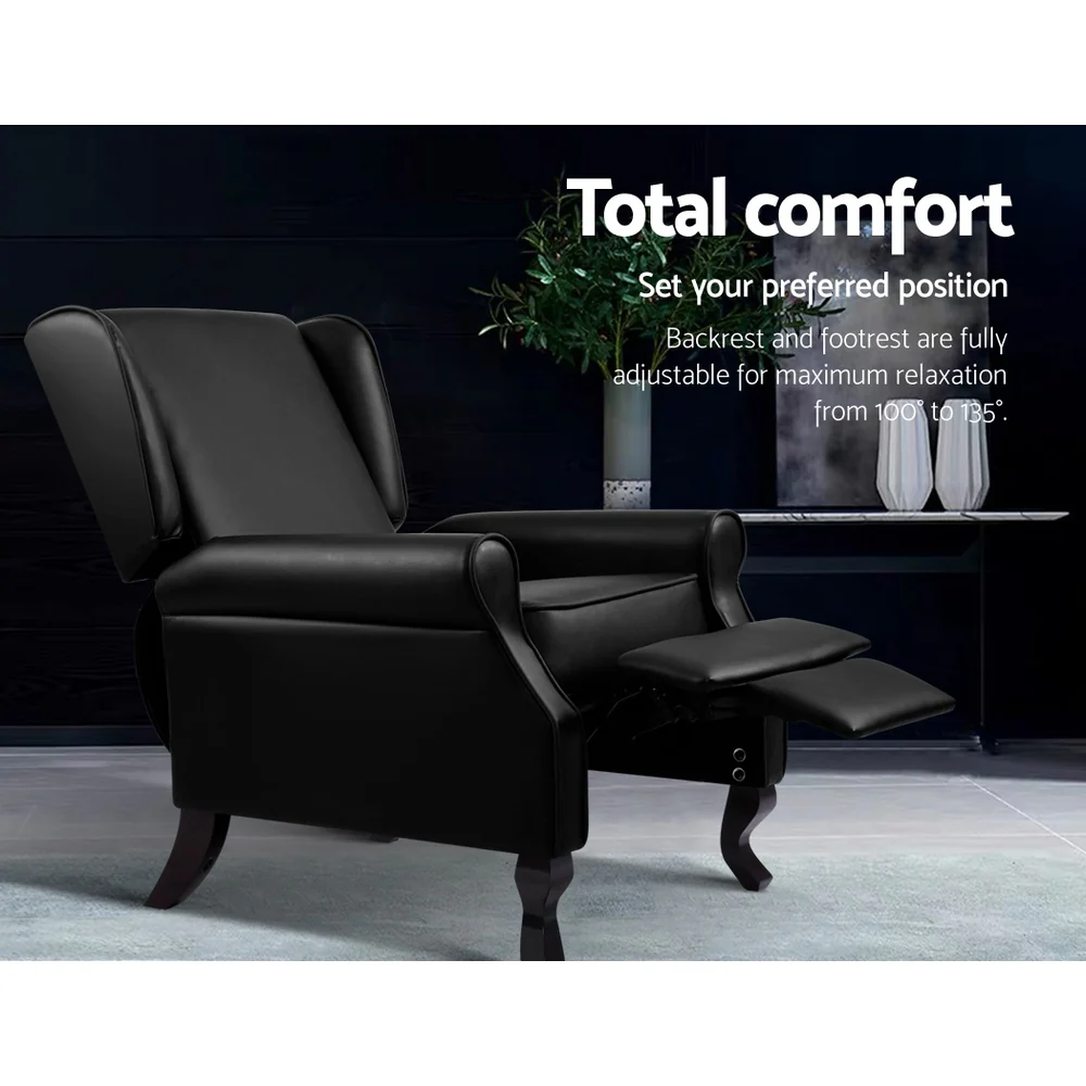Recliner Armchair Black Faux Leather Domini - Image 4