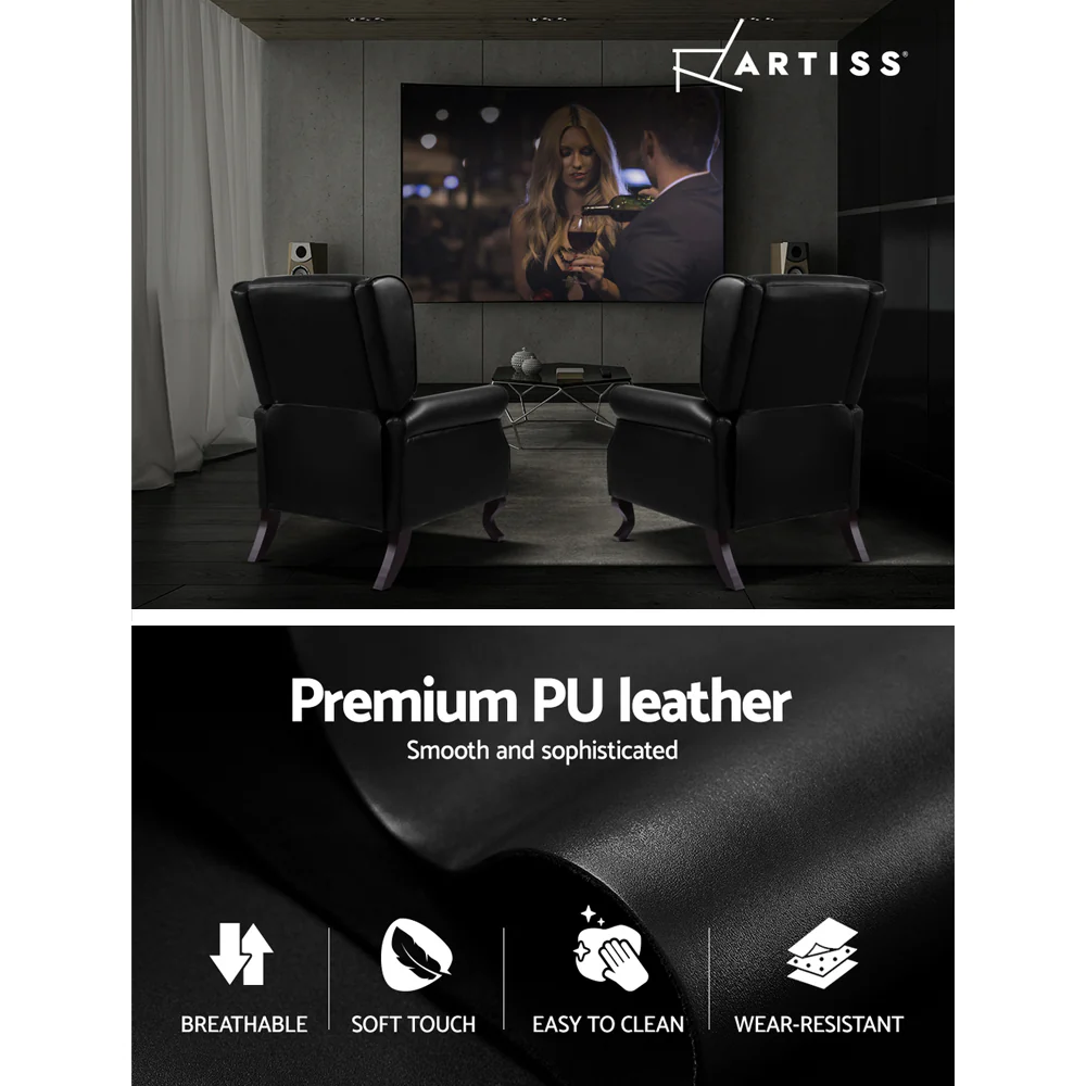 Recliner Armchair Black Faux Leather Domini - Image 5