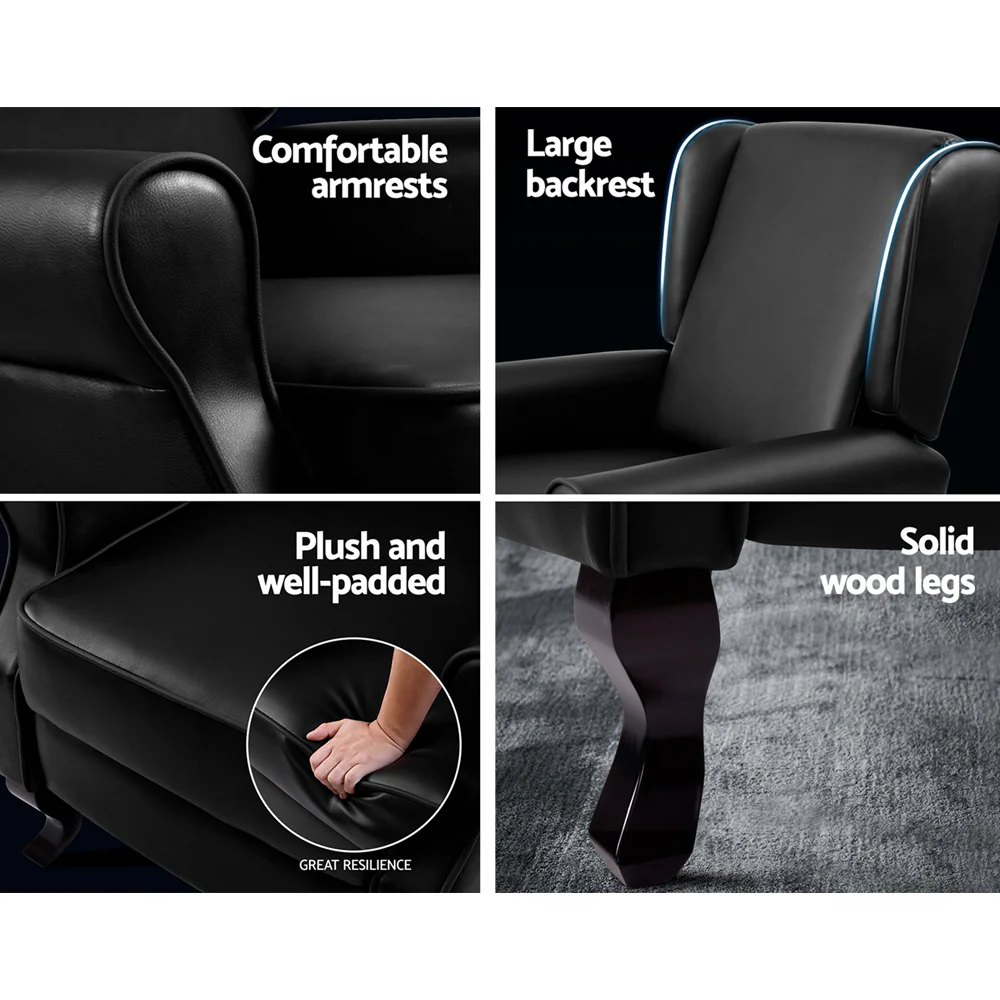 Recliner Armchair Black Faux Leather Domini - Image 6