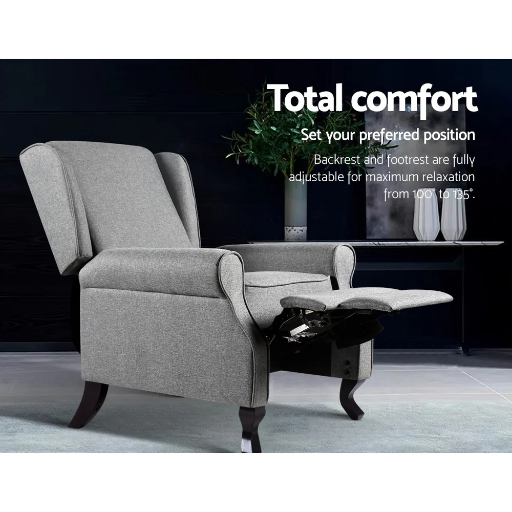 Recliner Armchair Grey Fabric Domini - Image 4