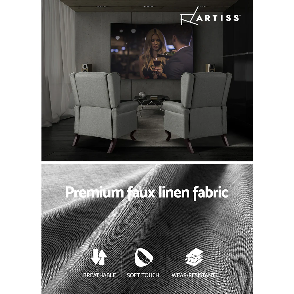 Recliner Armchair Grey Fabric Domini - Image 5