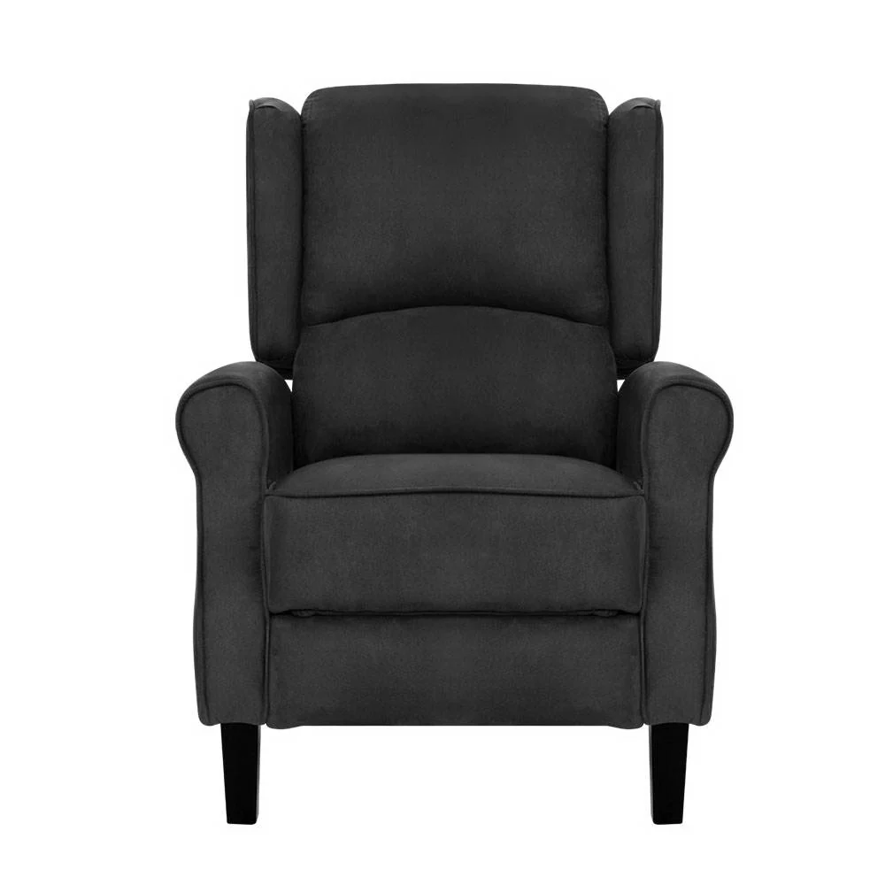 Recliner Chair Adjustable Sofa Lounge Soft Suede Armchair Couch Charcoal - Image 3