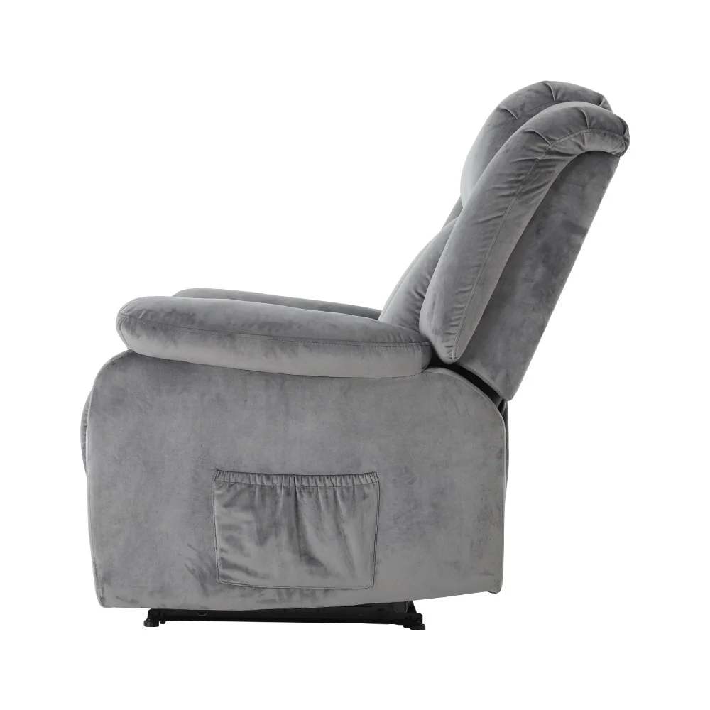 Recliner Chair Electric Massage Chair Velvet Lounge Sofa Heated Grey - Image 3