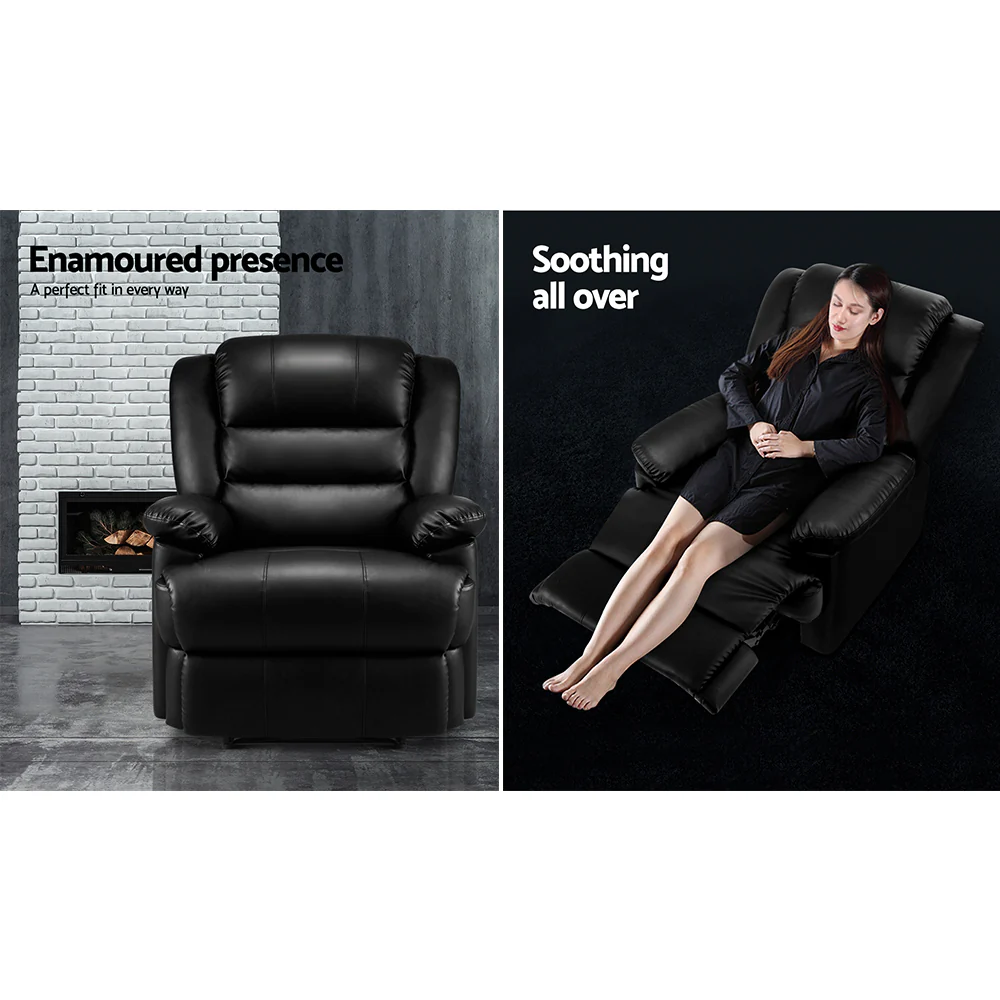 Recliner Chair Leather Black Cissy - Image 3