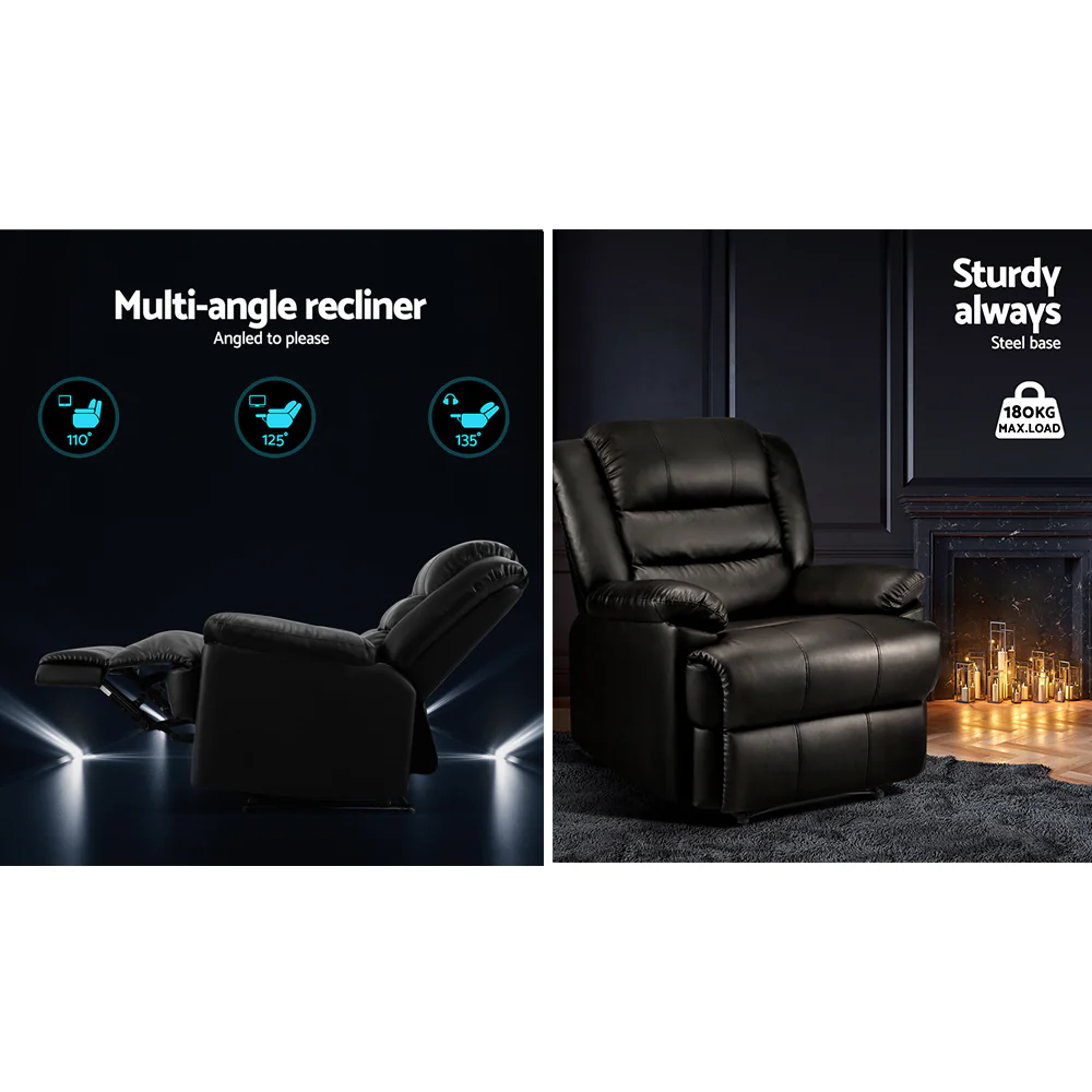 Recliner Chair Leather Black Cissy - Image 4