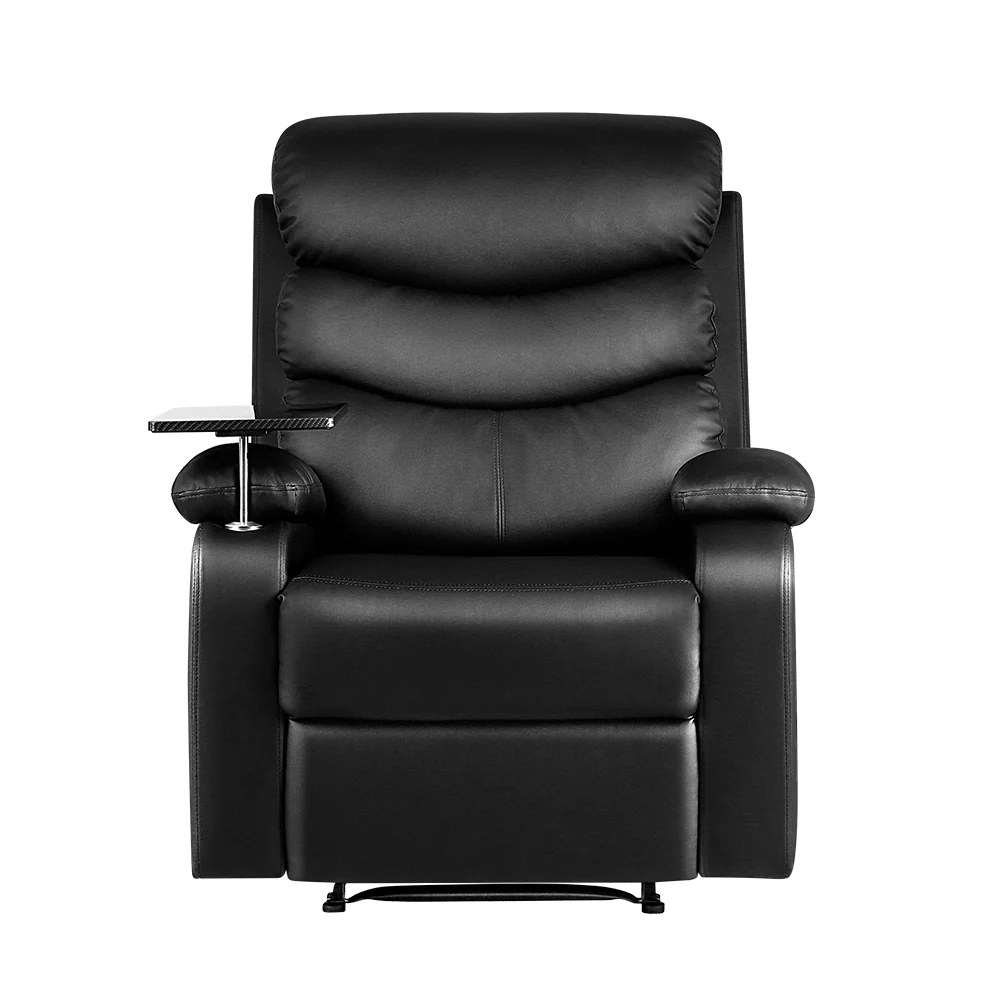 Recliner Chair Leather Black Tray Table Erika - Image 3