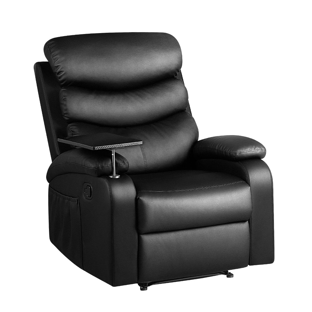 Recliner Chair Leather Black Tray Table Erika - Image 7