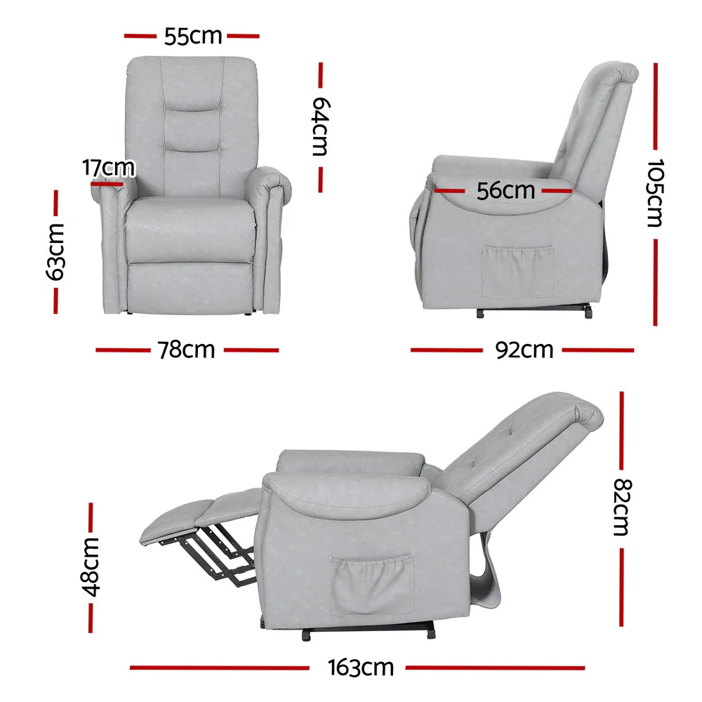 Recliner Chair Lift Assist Chair Leather Grey - Image 2