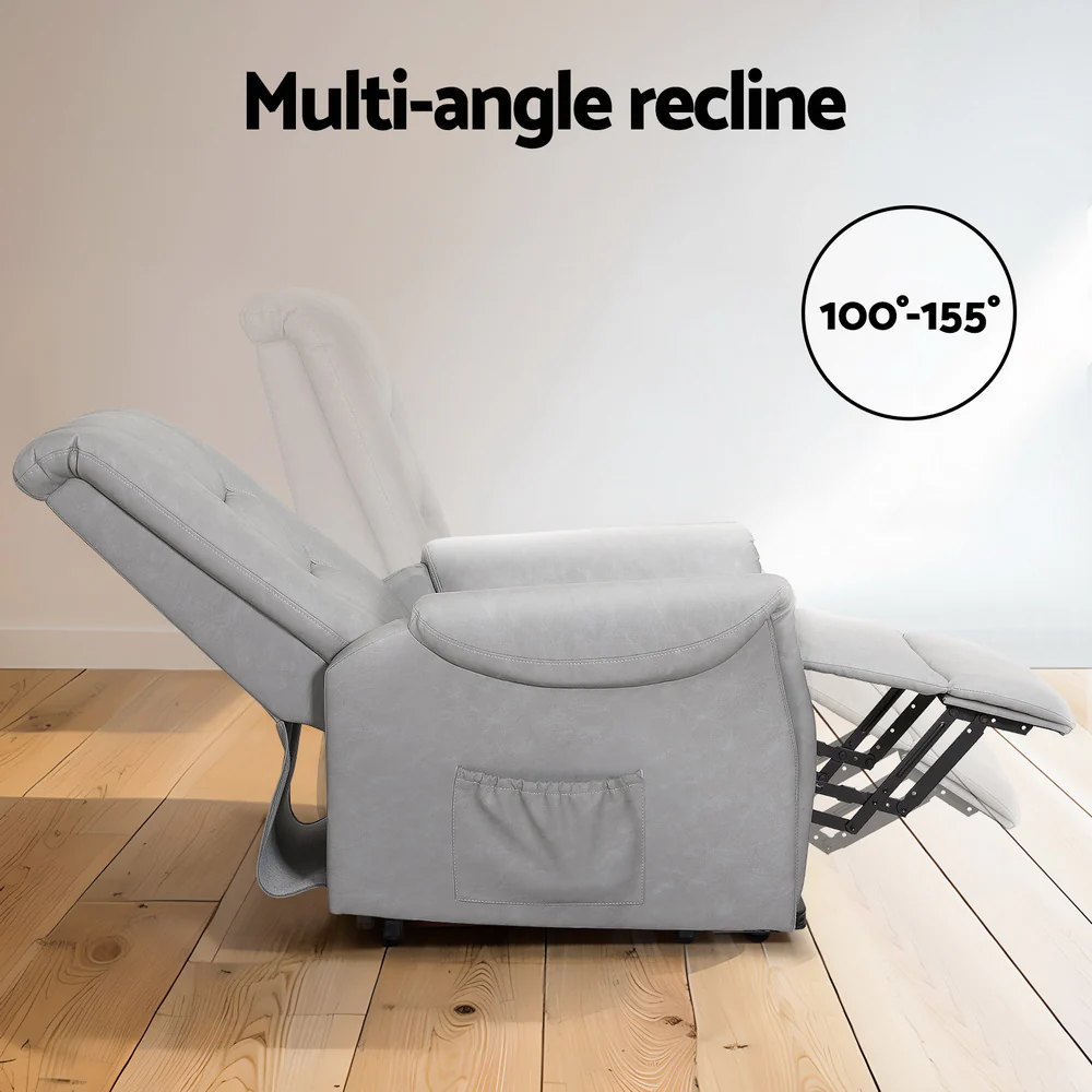 Recliner Chair Lift Assist Chair Leather Grey - Image 4