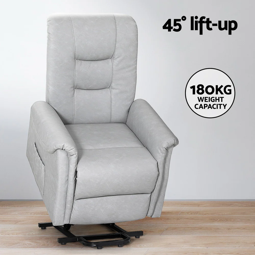 Recliner Chair Lift Assist Chair Leather Grey - Image 5