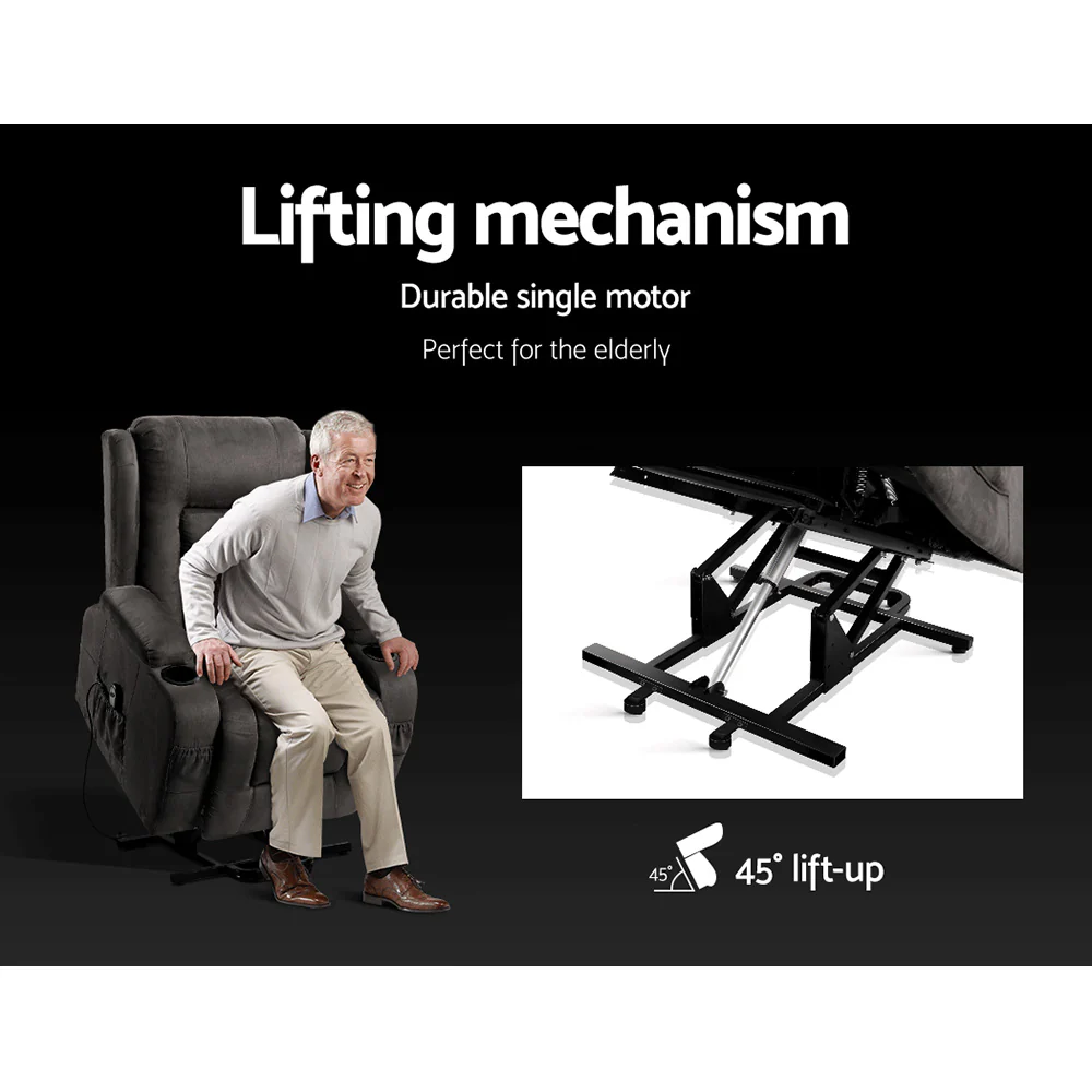 Riser Recliner Chair Lift Assist Heated Massage Chair Velvet - Image 4