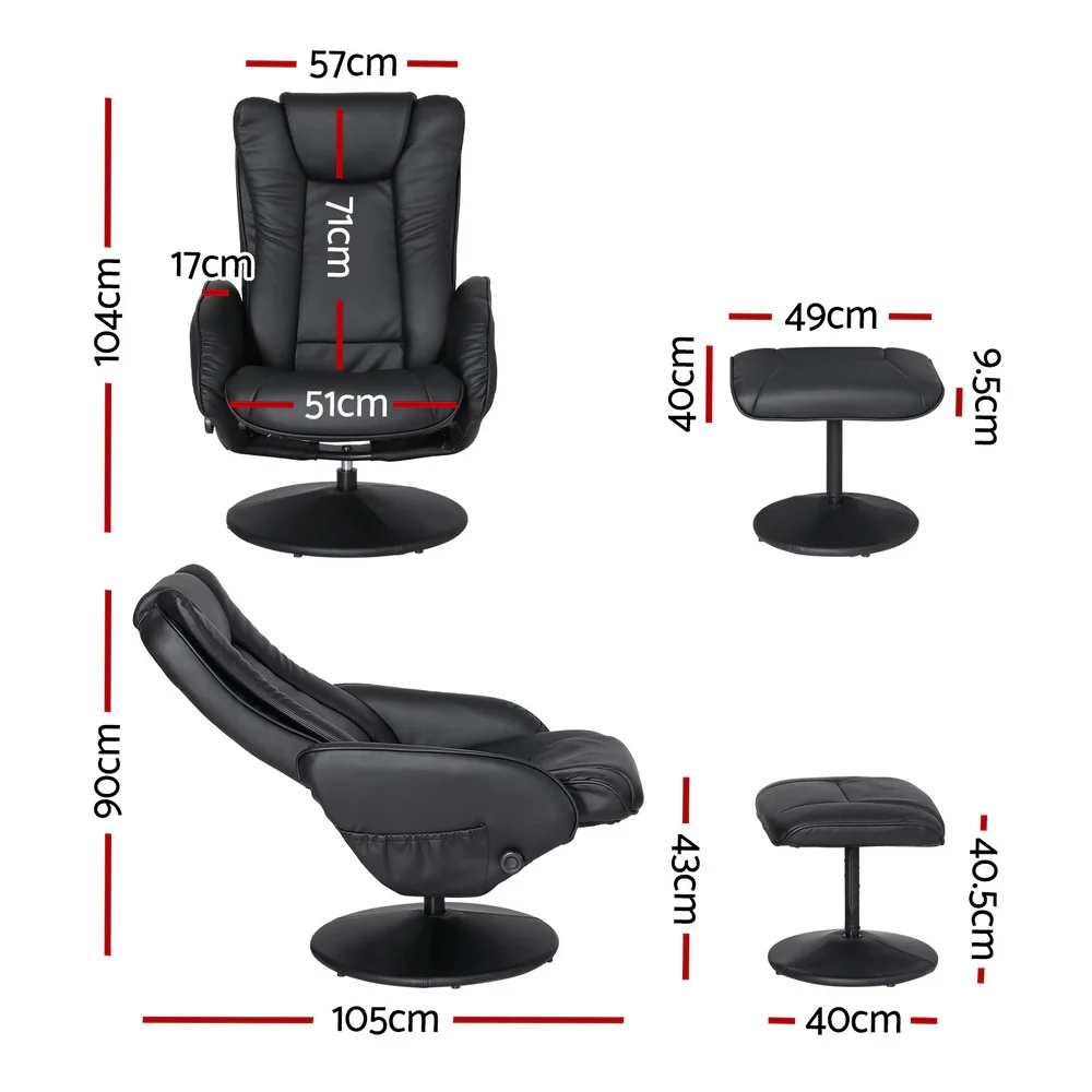 Recliner Chair Ottoman Heated Massage Black - Image 2