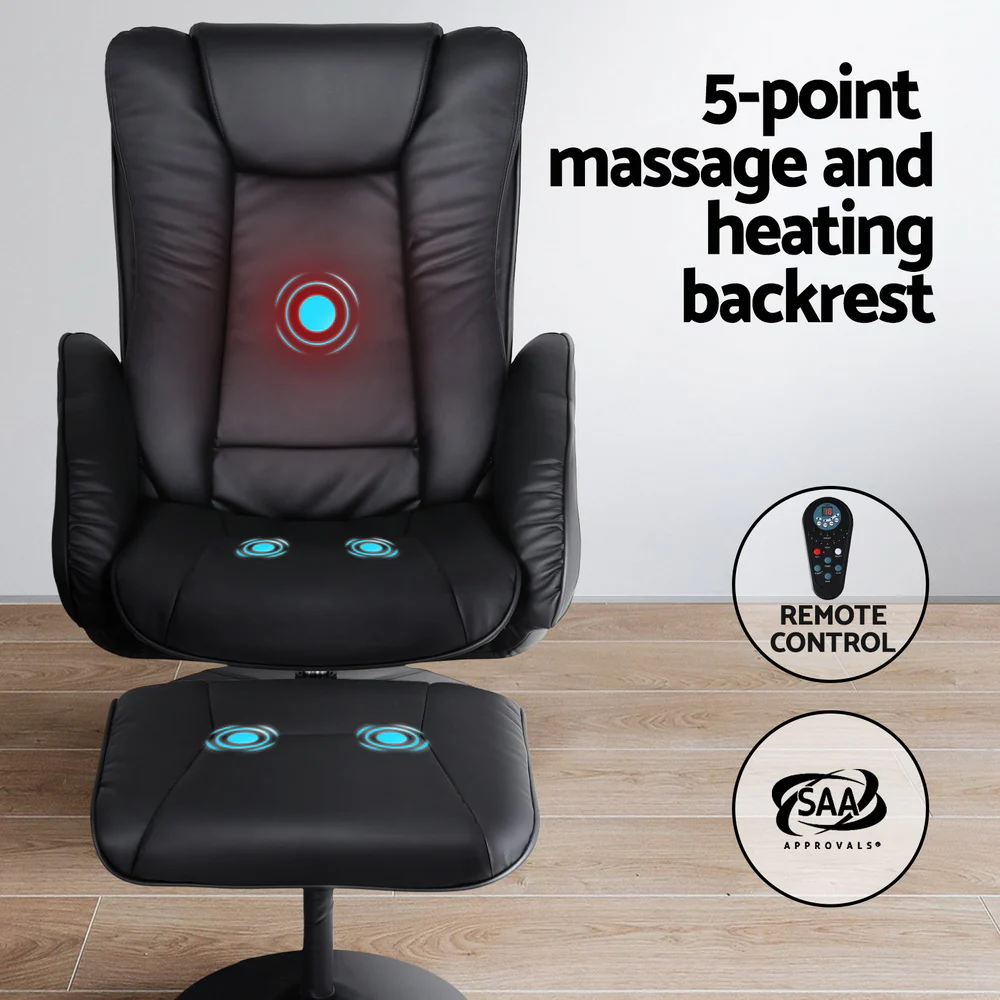 Recliner Chair Ottoman Heated Massage Black - Image 5
