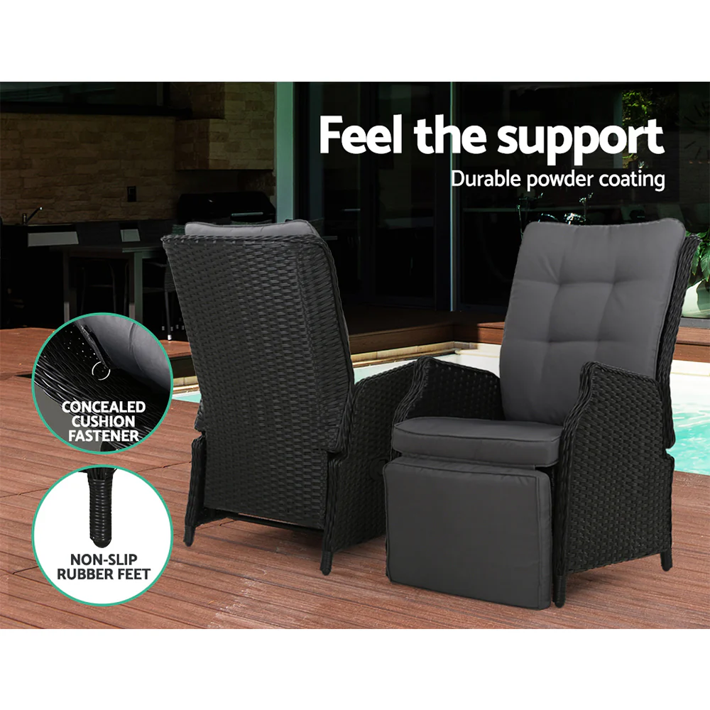 Recliner Chairs Sun lounge Wicker Lounger Outdoor Furniture Patio Adjustable Black - Image 10