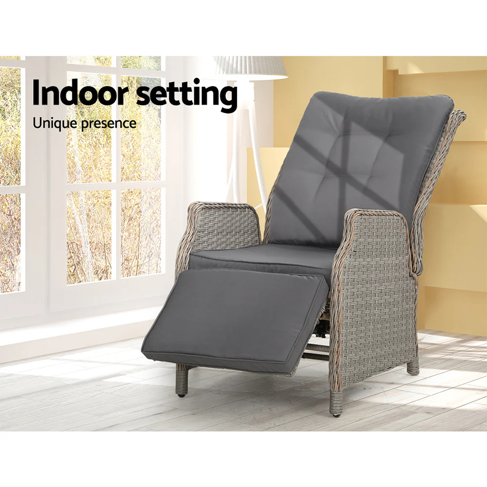 Recliner Chairs Sun lounge Wicker Lounger Outdoor Furniture Patio Adjustable Grey - Image 12