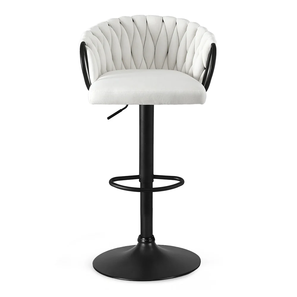 Renley Adjustable Velvet Bar Stool - Ivory - Image 3