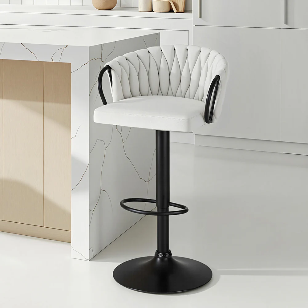 Renley Adjustable Velvet Bar Stool - Ivory - Image 7