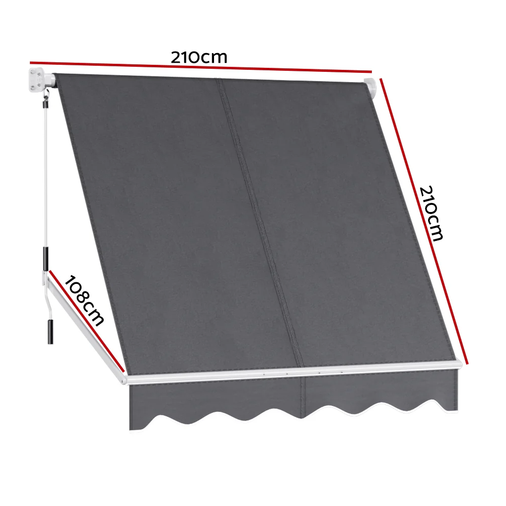Retractable Fixed Pivot Arm Window Awning Outdoor Blinds 2.1X2.1M Grey - Image 2