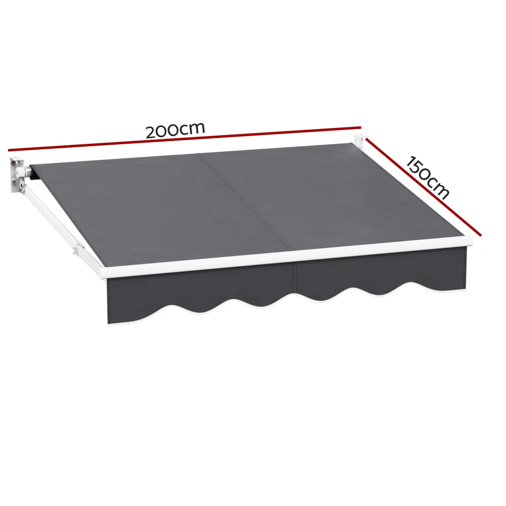 Retractable Folding Arm Awning Manual Sunshade 2Mx1.5M Grey - Image 2