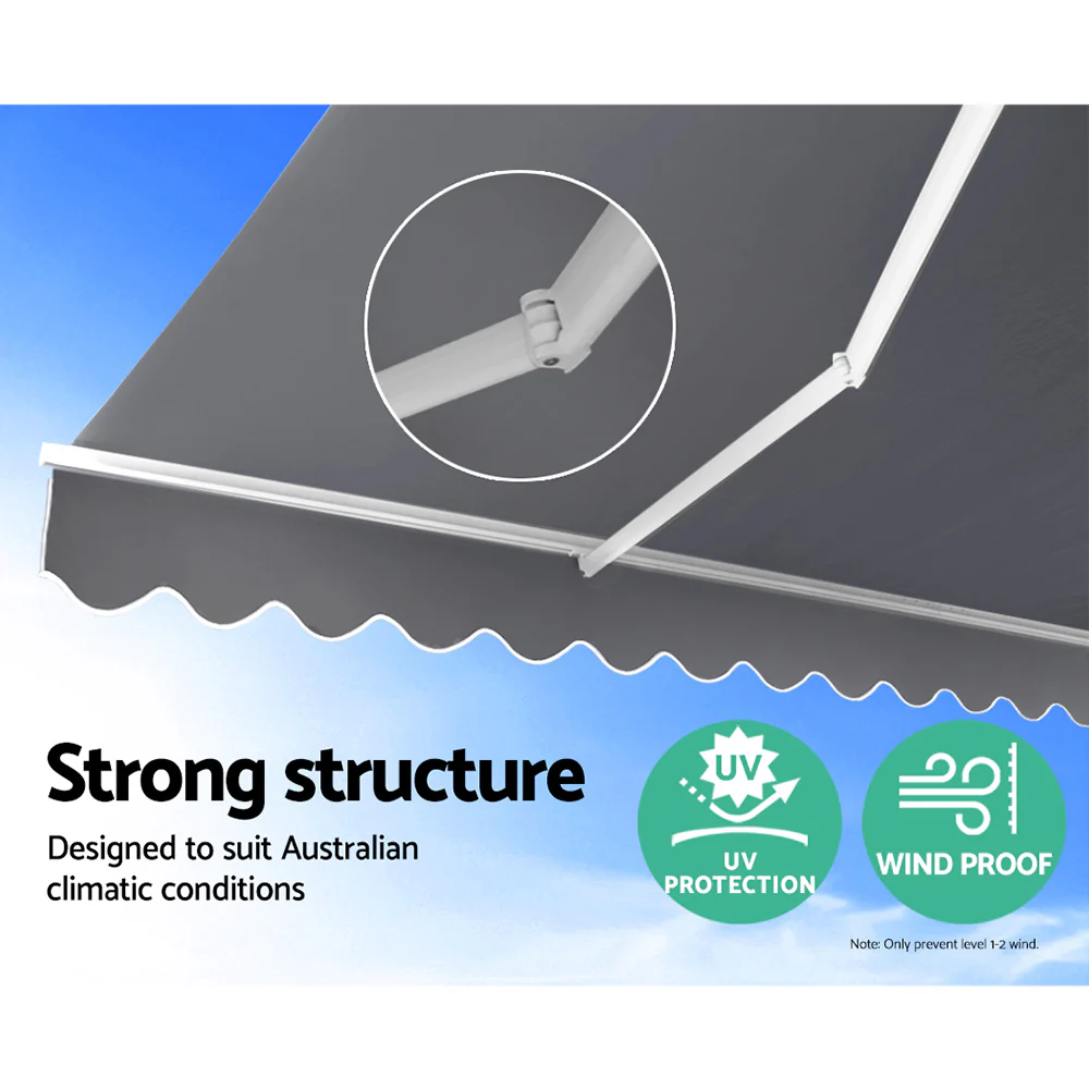 Retractable Folding Arm Awning Manual Sunshade 3Mx2.5M Pearl Grey - Image 3
