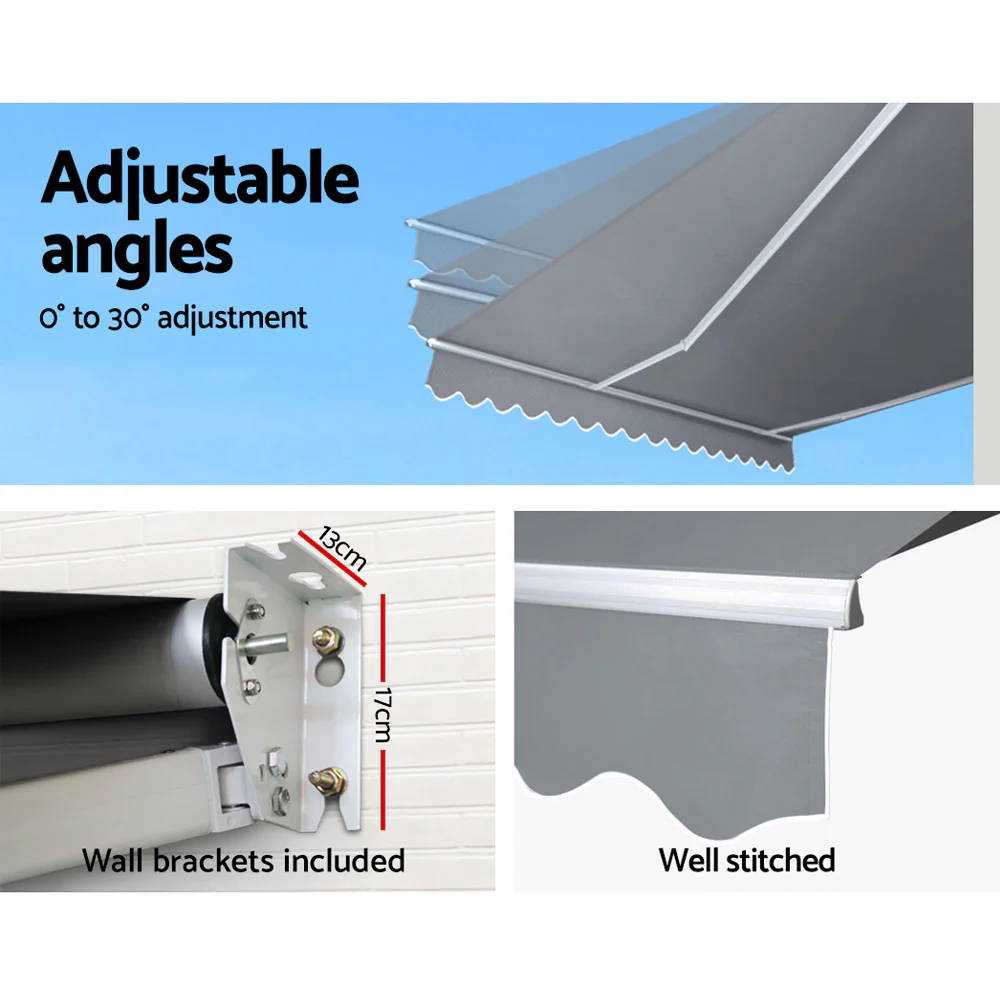 Retractable Folding Arm Awning Manual Sunshade 3Mx2.5M Pearl Grey - Image 5