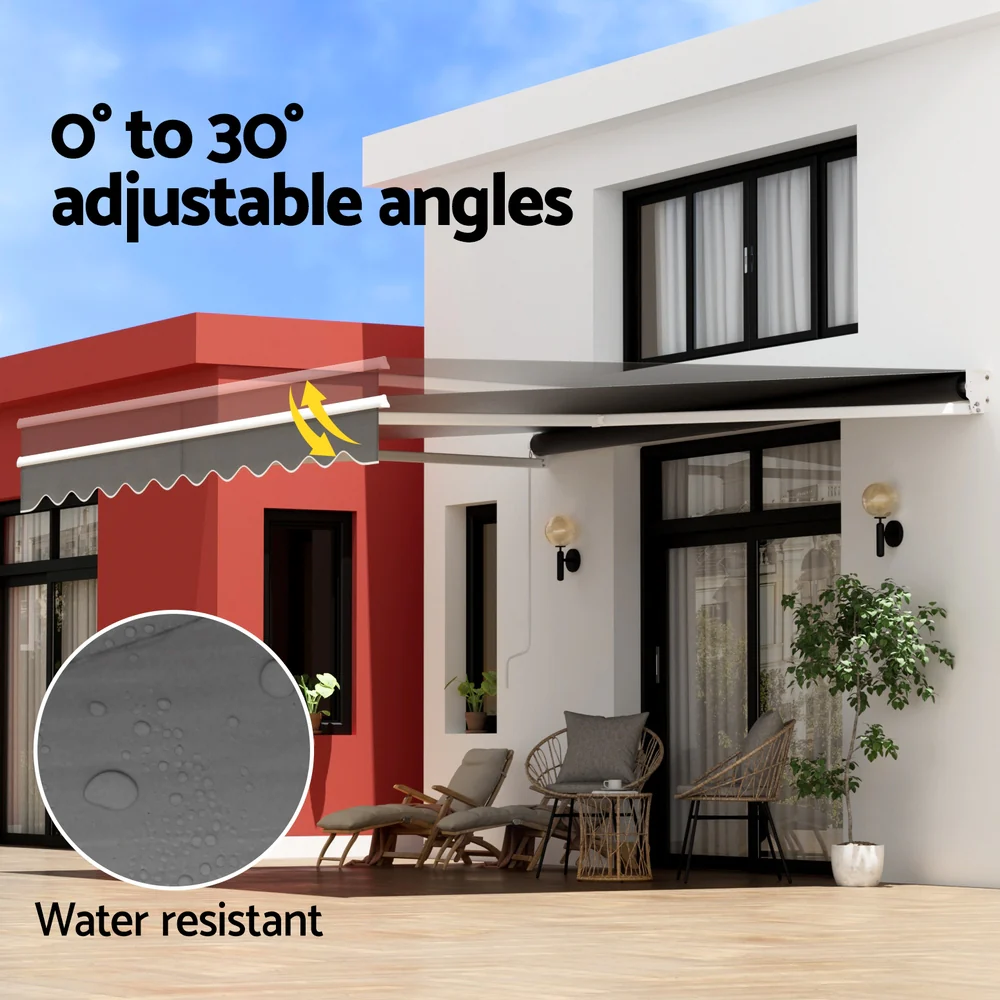Retractable Folding Arm Awning Manual Sunshade 4Mx3M Grey - Image 5