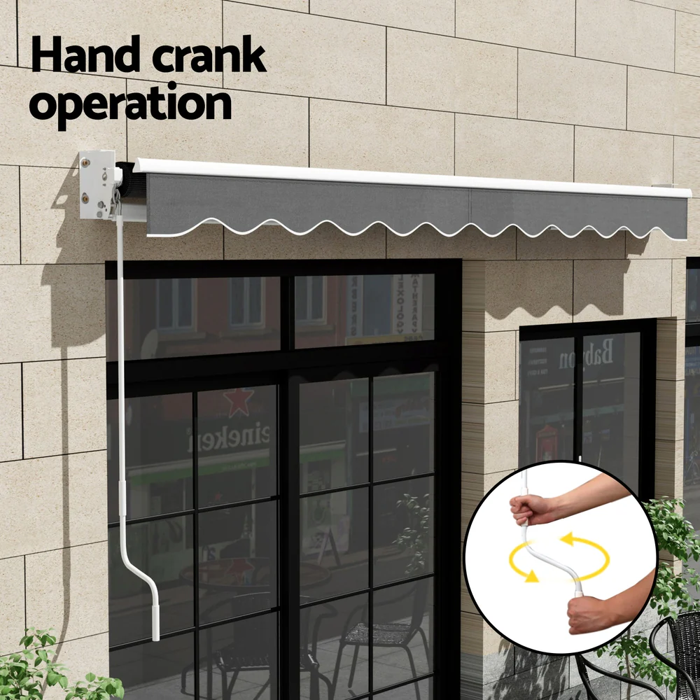 Retractable Folding Arm Awning Manual Sunshade 4Mx3M Grey - Image 6