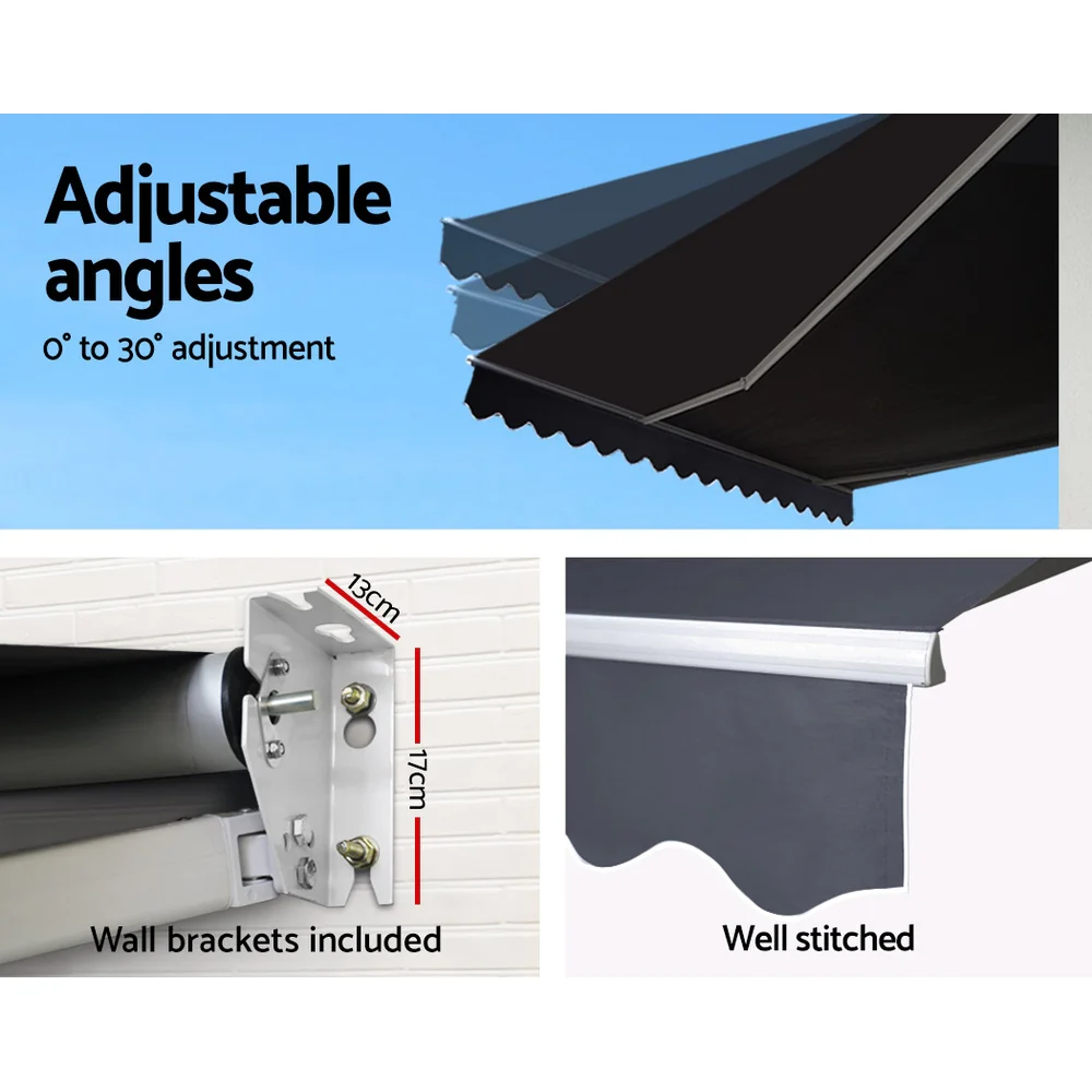 Retractable Folding Arm Awning Manual Sunshade 5Mx3M Grey - Image 5