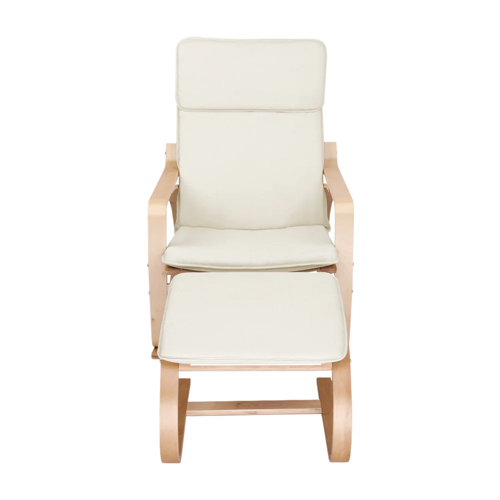 Rocking Armchair Bentwood Frame With Foot Stool Beige - Image 3