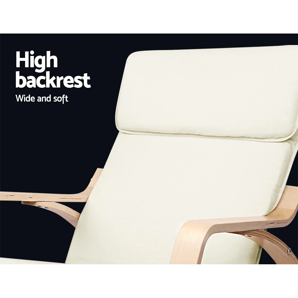 Rocking Armchair Bentwood Frame With Foot Stool Beige - Image 5