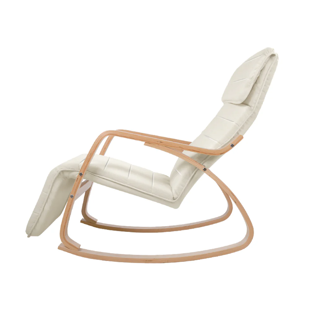 Rocking Armchair Bentwood Frame With Footrest Beige Afton - Image 4