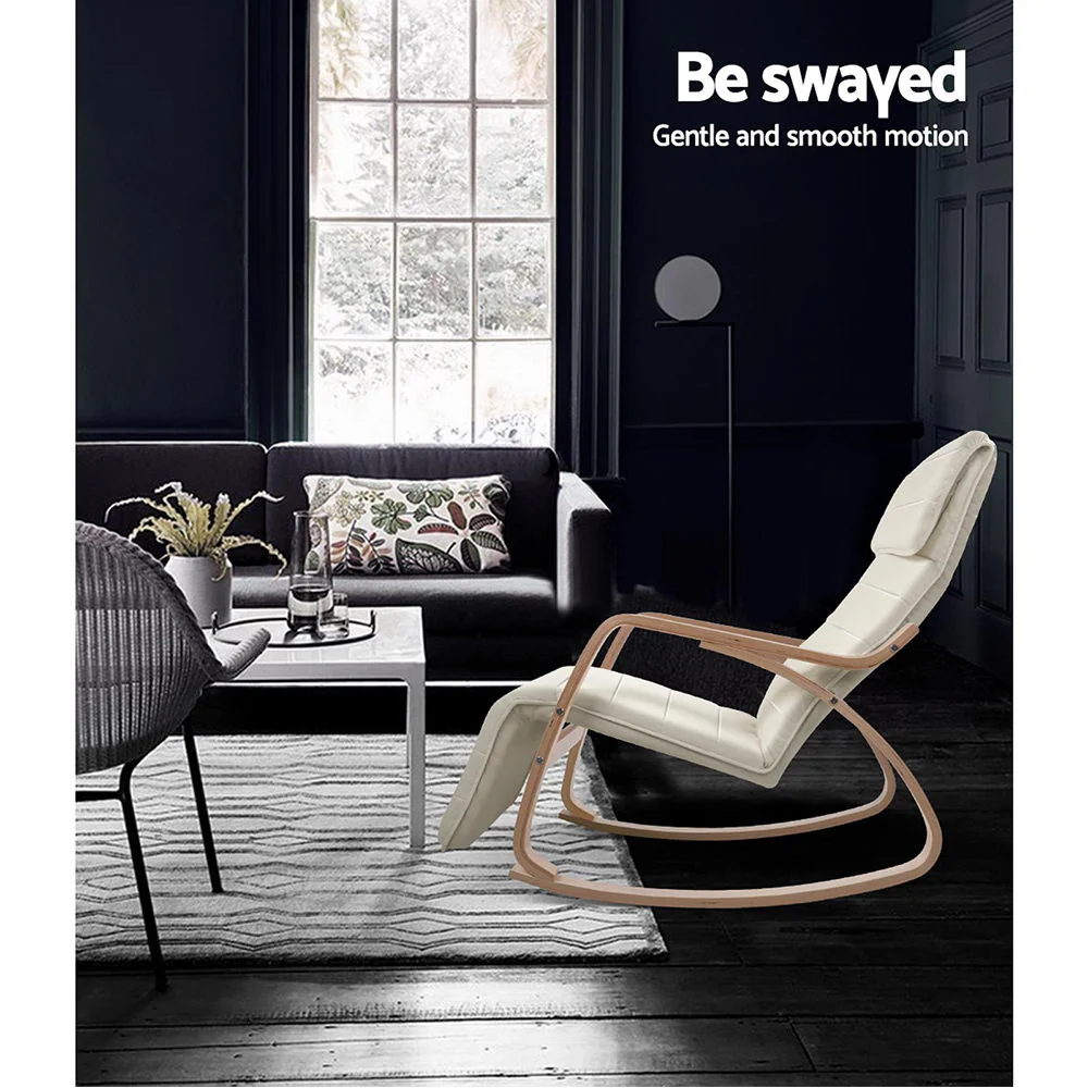 Rocking Armchair Bentwood Frame With Footrest Beige Afton - Image 7