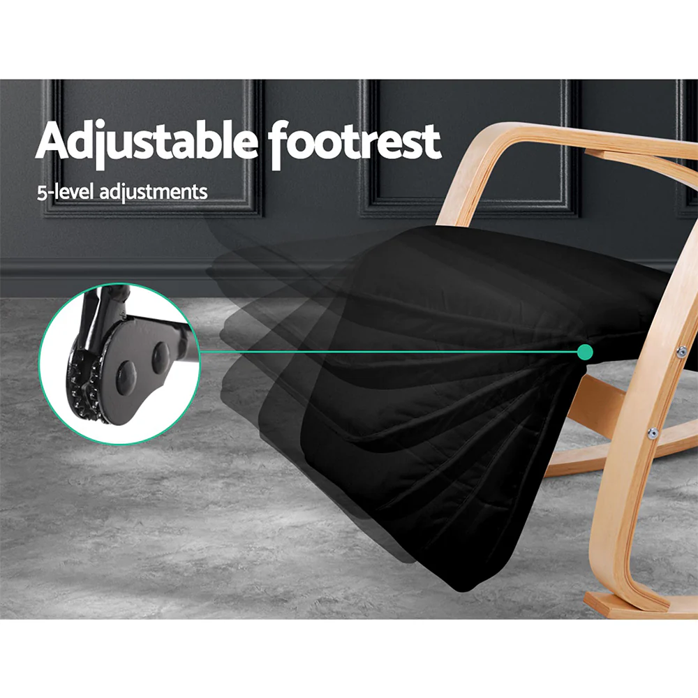 Rocking Armchair Bentwood Frame With Footrest Black Afton - Image 6