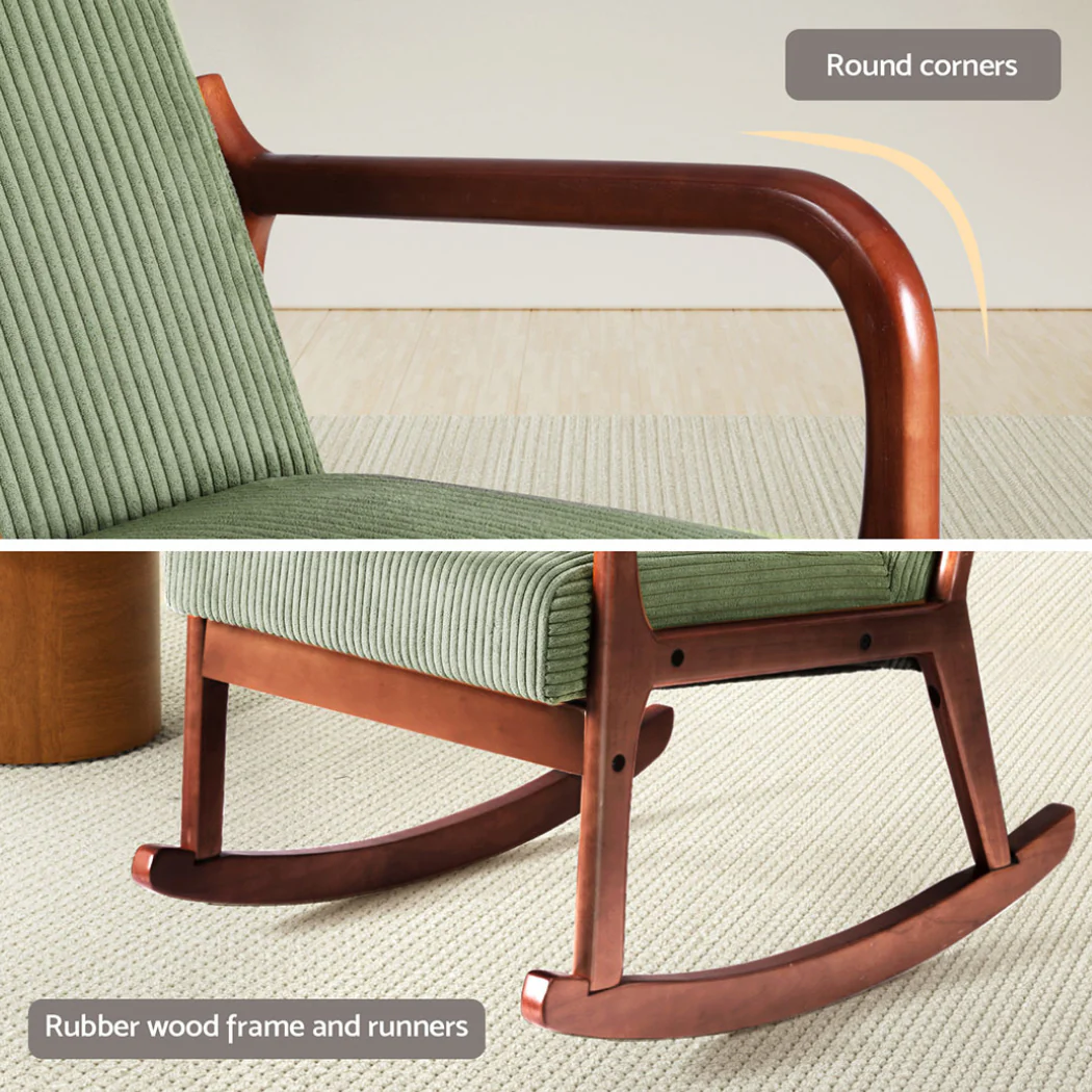 Rocking Armchair Nursery Chair Corduroy Green - Image 6