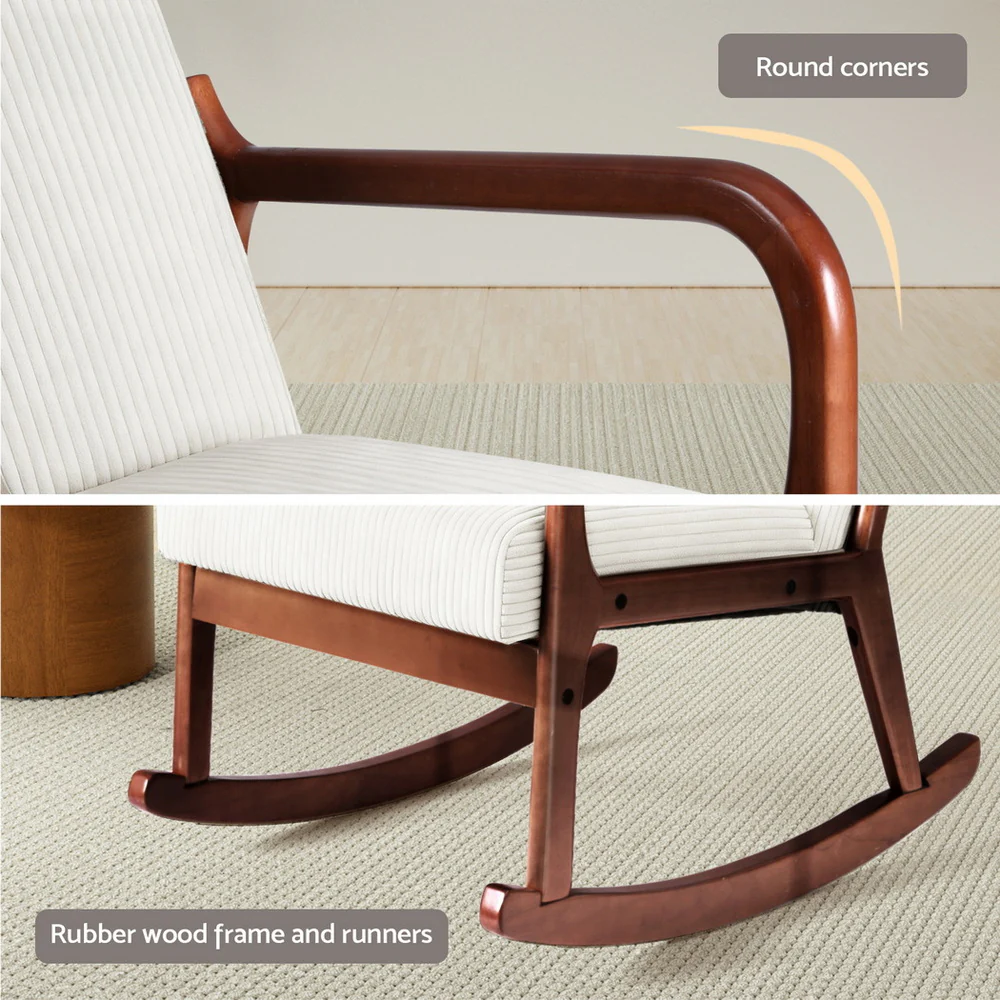 Rocking Armchair Nursing Chair Corduroy Beige - Image 6