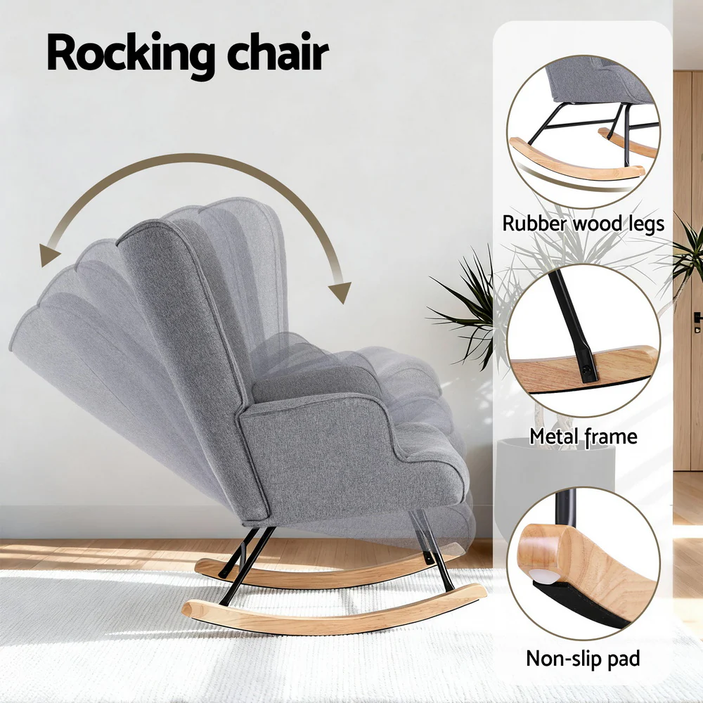 Rocking Armchair Nursing Chair Linen Fabric Grey - Image 4