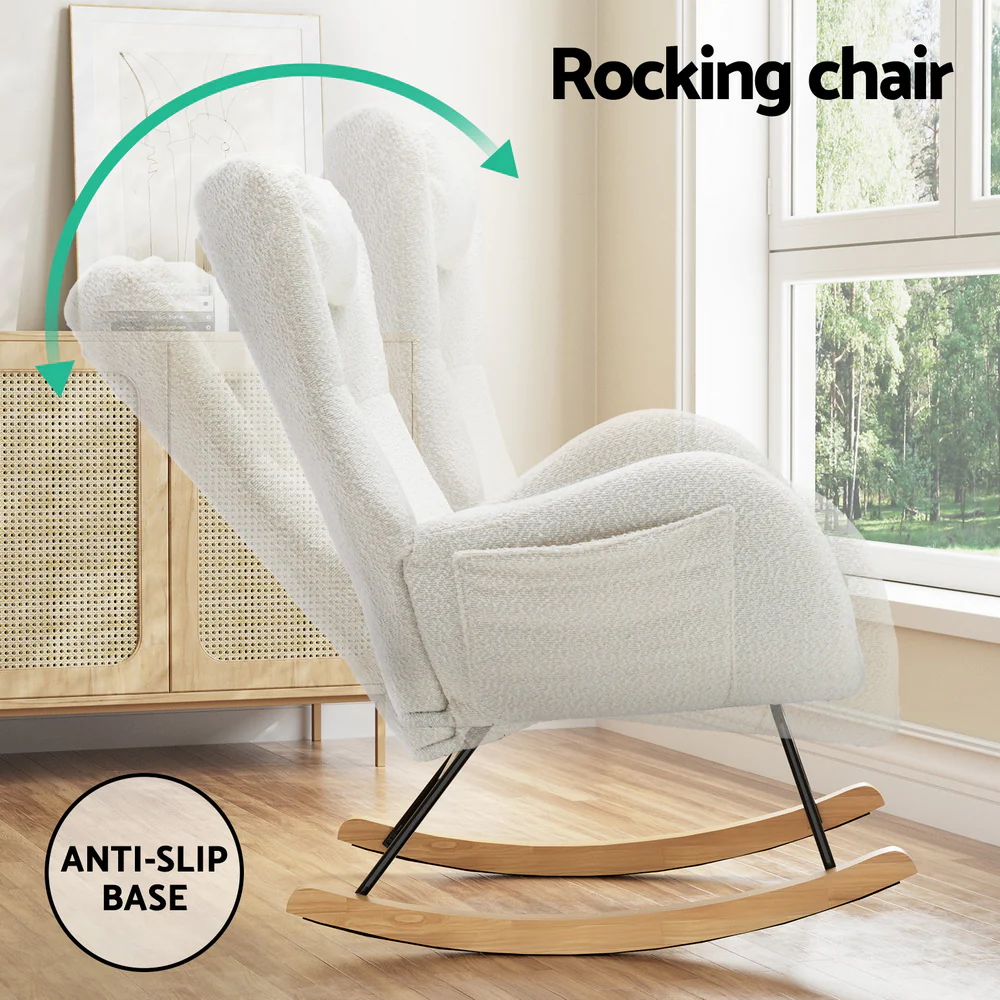 Rocking Chair Armchair Pillow Boucle White - Image 5
