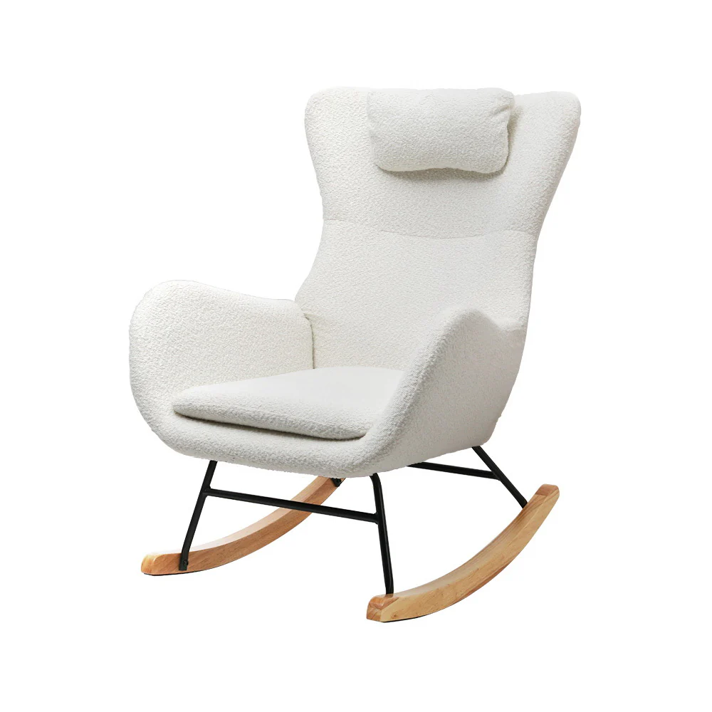 Rocking Chair Armchair Pillow Boucle White - Image 7