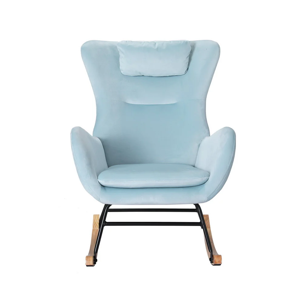 Rocking Chair Armchair Pillow Velvet Blue - Image 3
