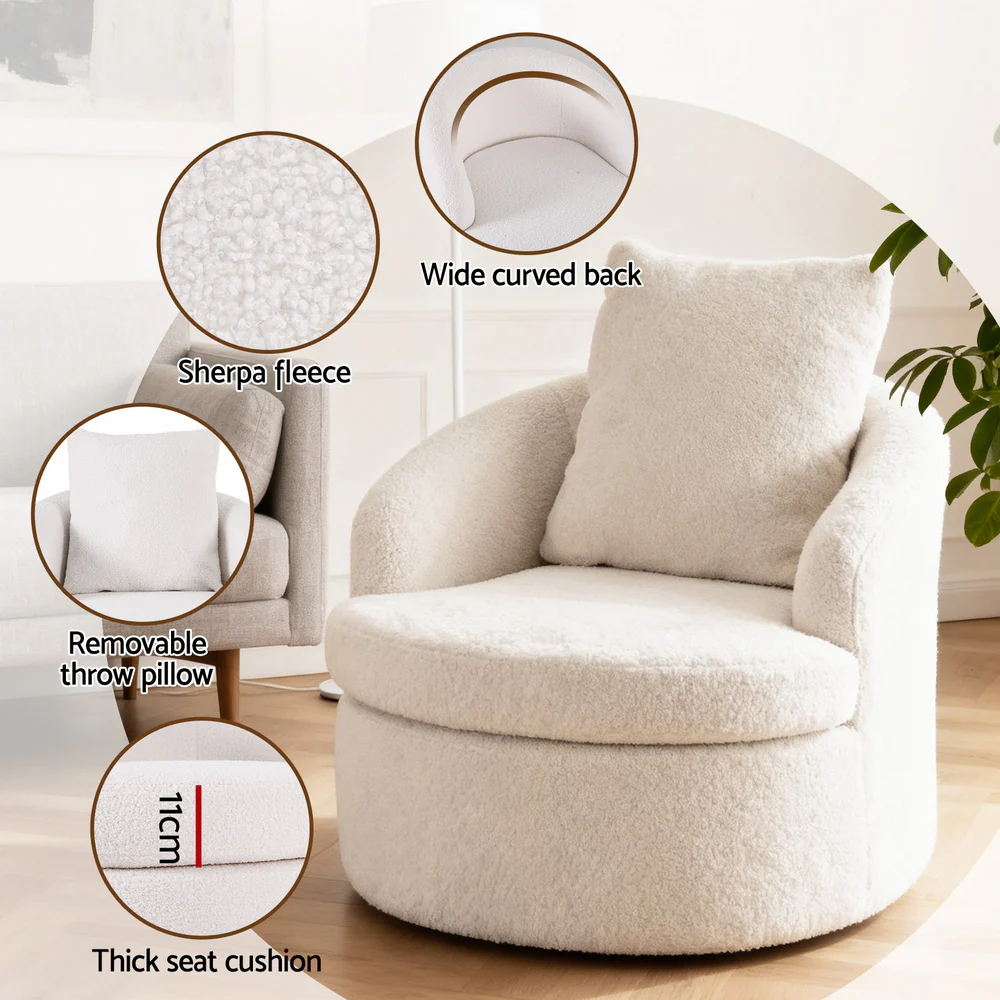 Round Swivel Armchair Extra Pillow White - Image 5