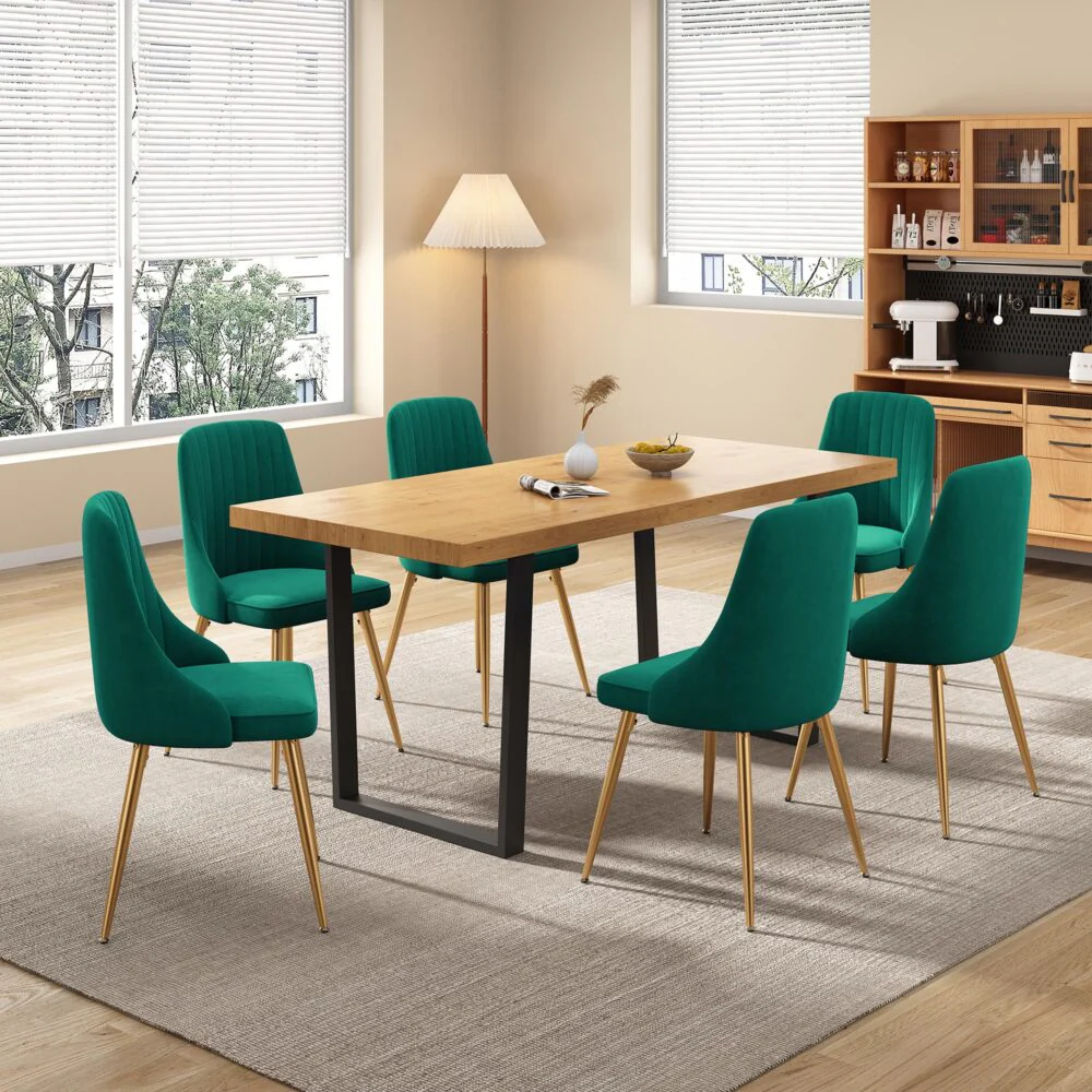 Sabine Marble Dining Set With 6 Green Velvet Chairs - Image 2