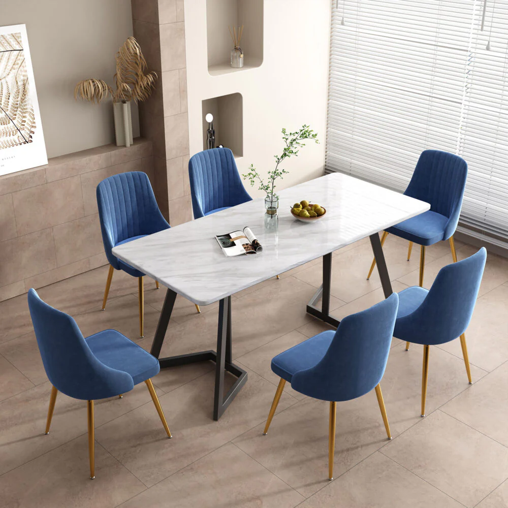 Savannah Dining Set With 6 Blue Velvet Chairs - Image 2