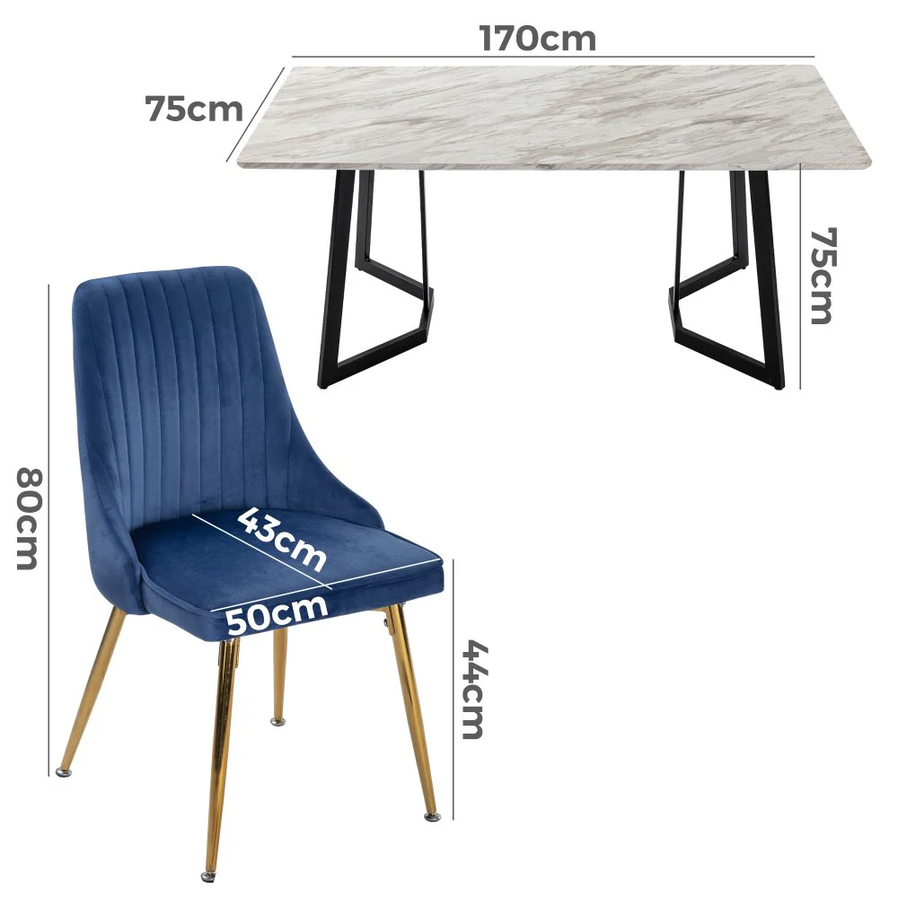Savannah Dining Set With 6 Blue Velvet Chairs - Image 9