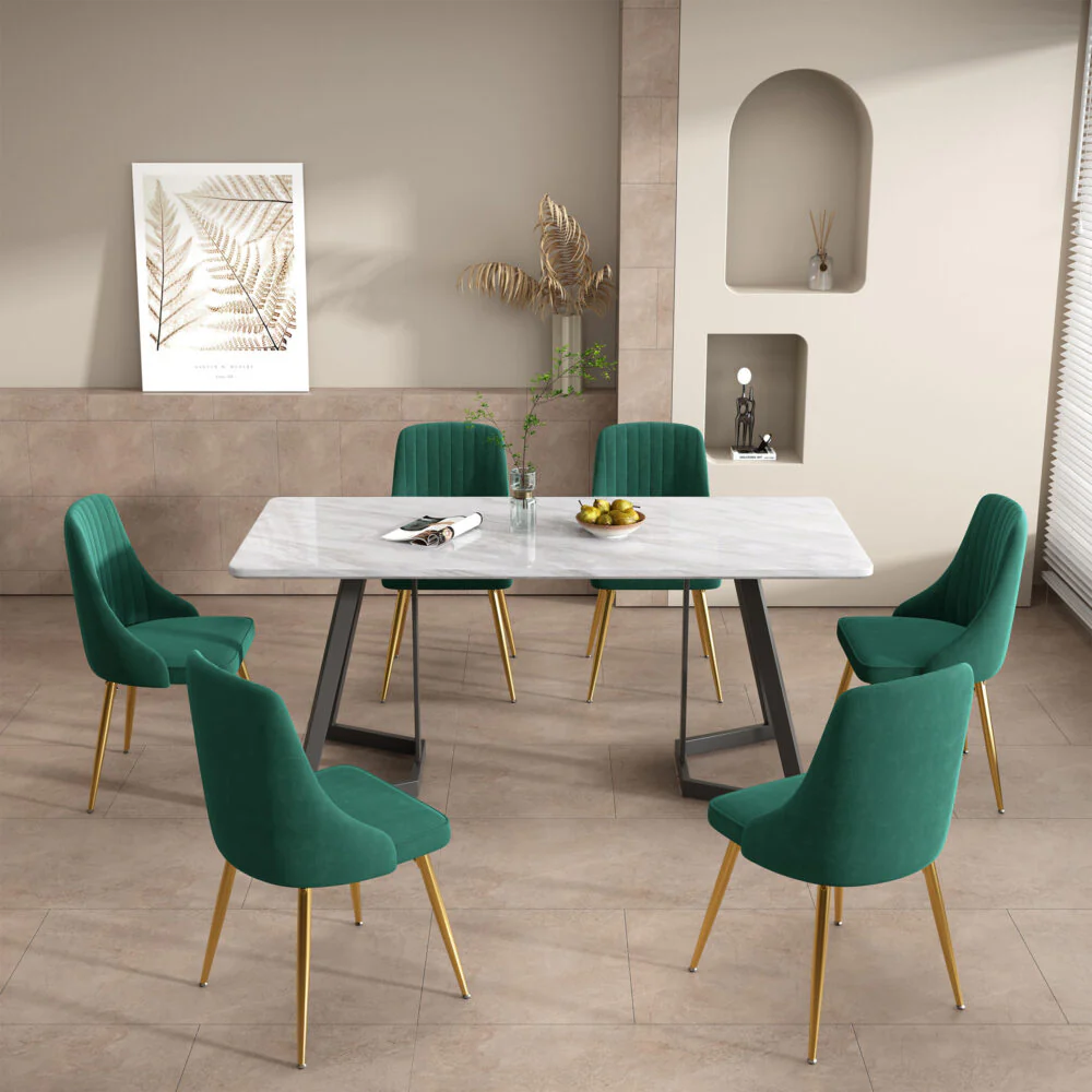 Savannah Dining Set With 6 Green Velvet Chairs - Image 2