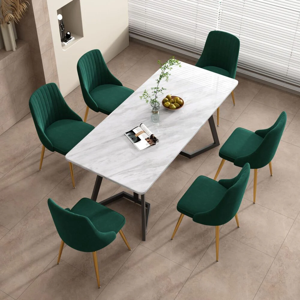 Savannah Dining Set With 6 Green Velvet Chairs - Image 3