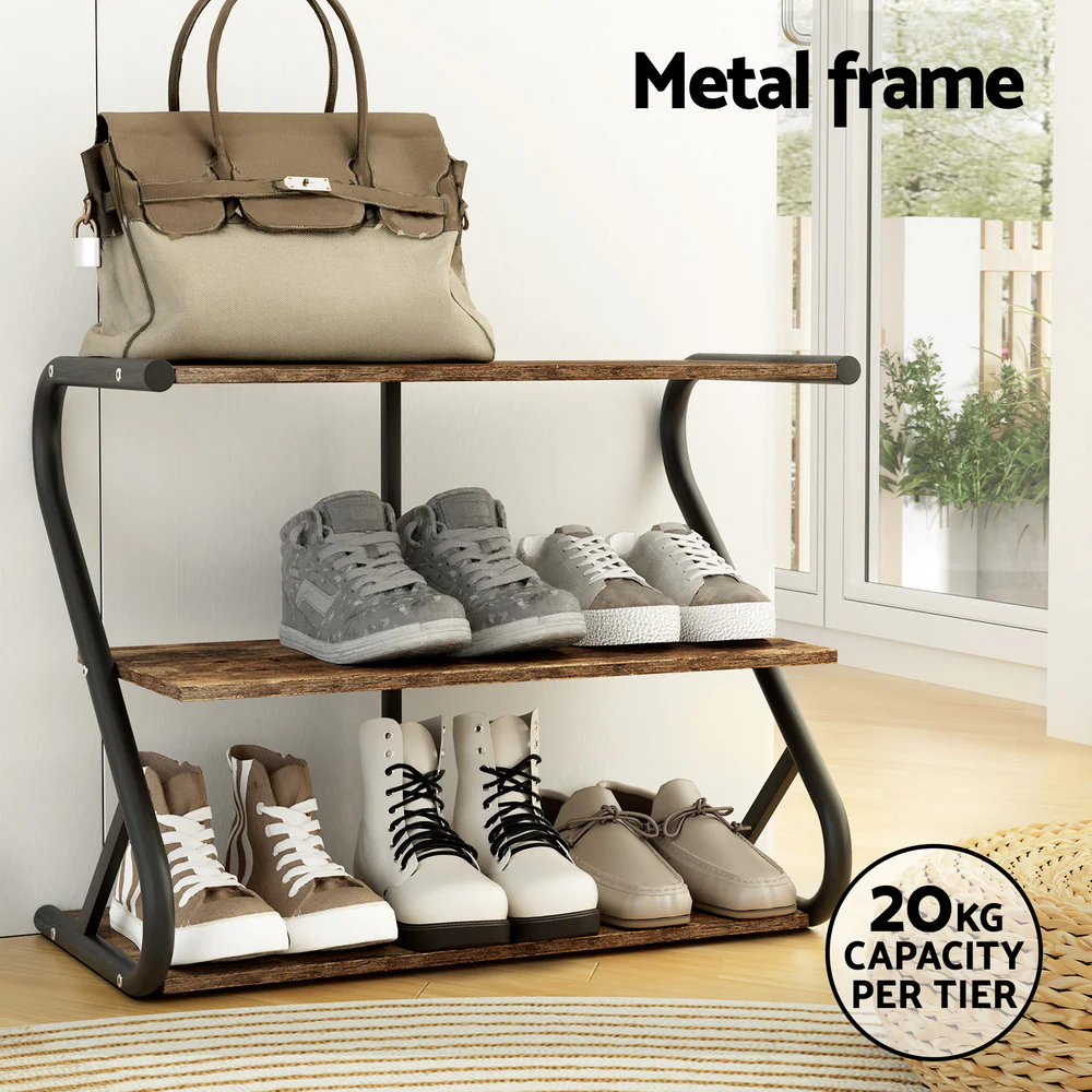 Sawyer 3-Tier Shoe Rack – Walnut & Black - Image 5
