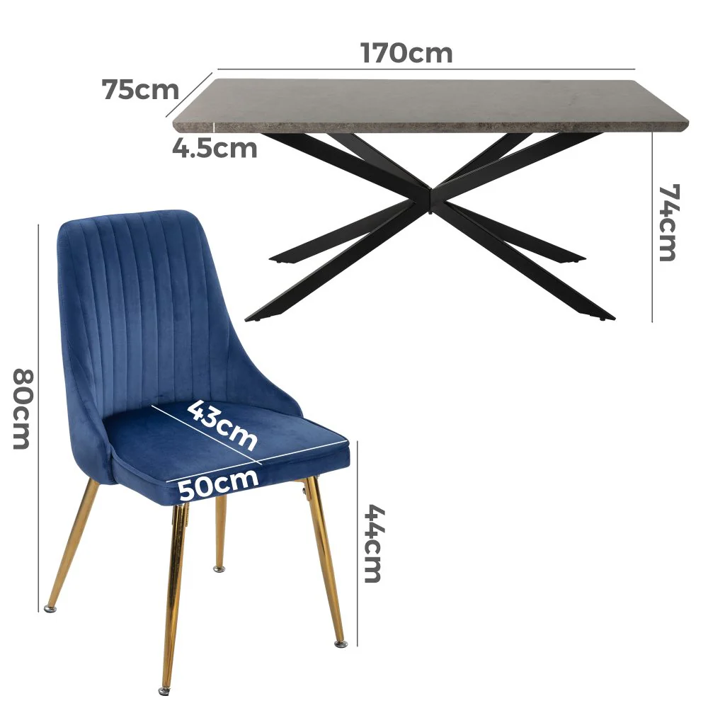 Seraphina Dining Set With 6 Blue Velvet Chairs - Image 3