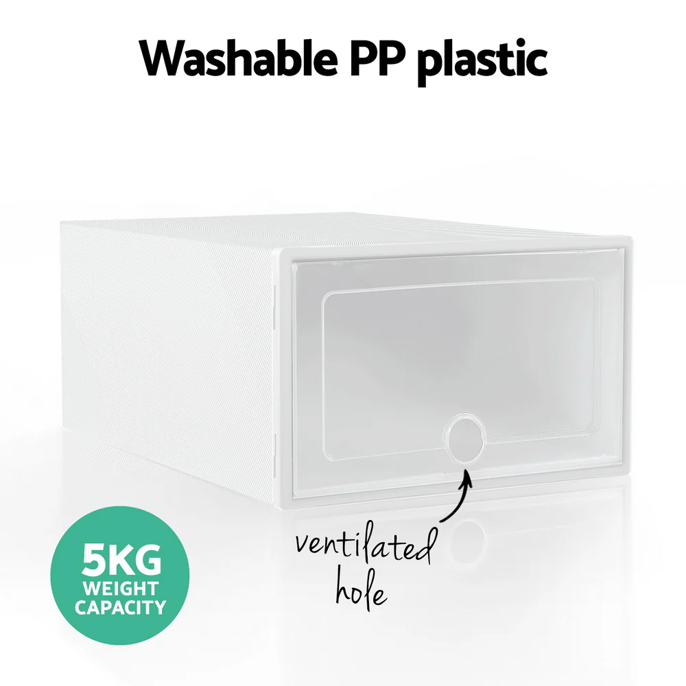 Set of 12 Foldable & Stackable Shoe Storage Boxes – Clear & White - Image 6